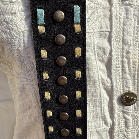 Black & Blue Leather Western Belt w/ Black Crystals - Picture 6 of 9